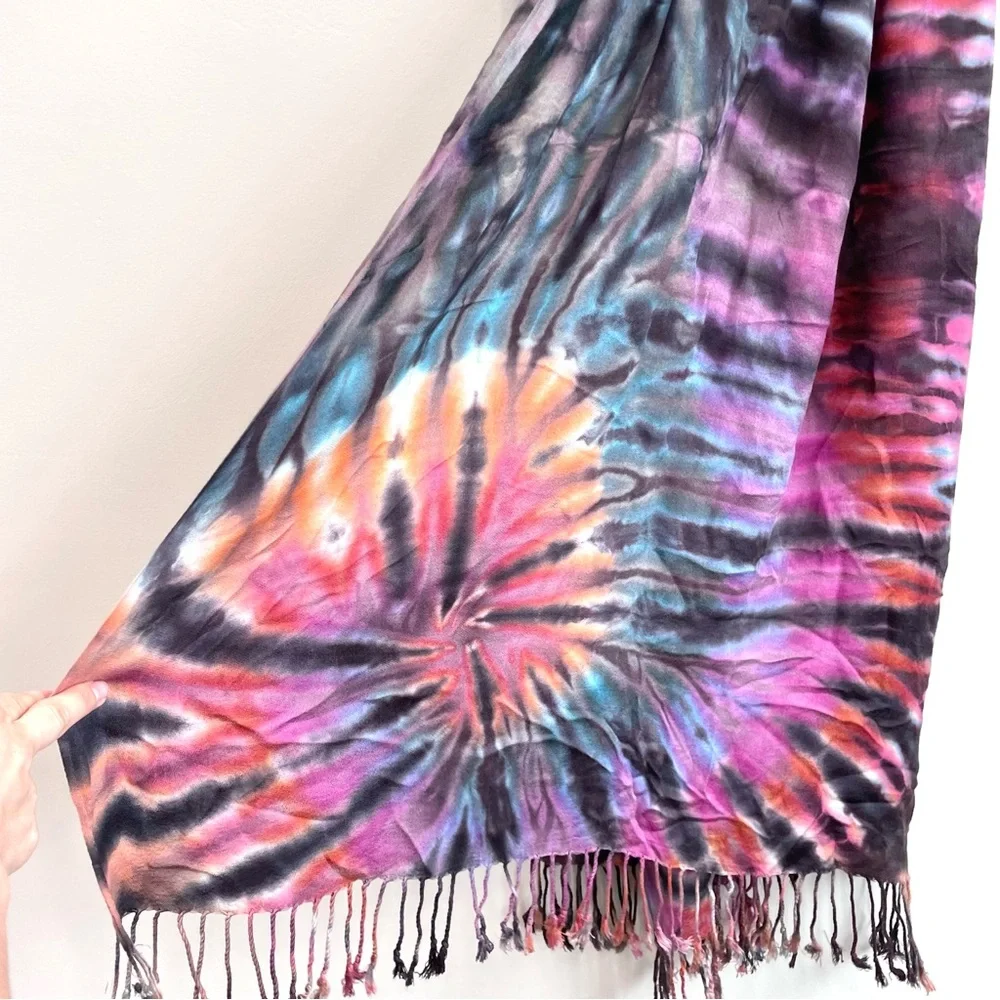 Brightly Twisted Tie Dye Twist Fringe Hem Scarf